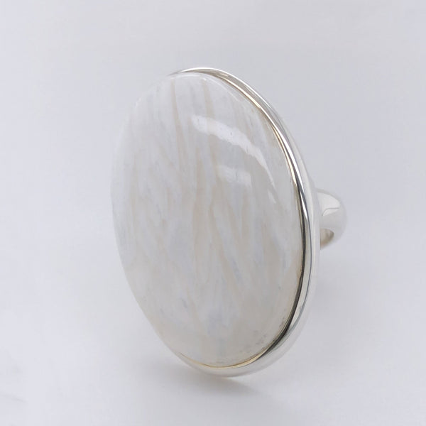 Silver Scolecite Gemstone Ring - Black Star Opal